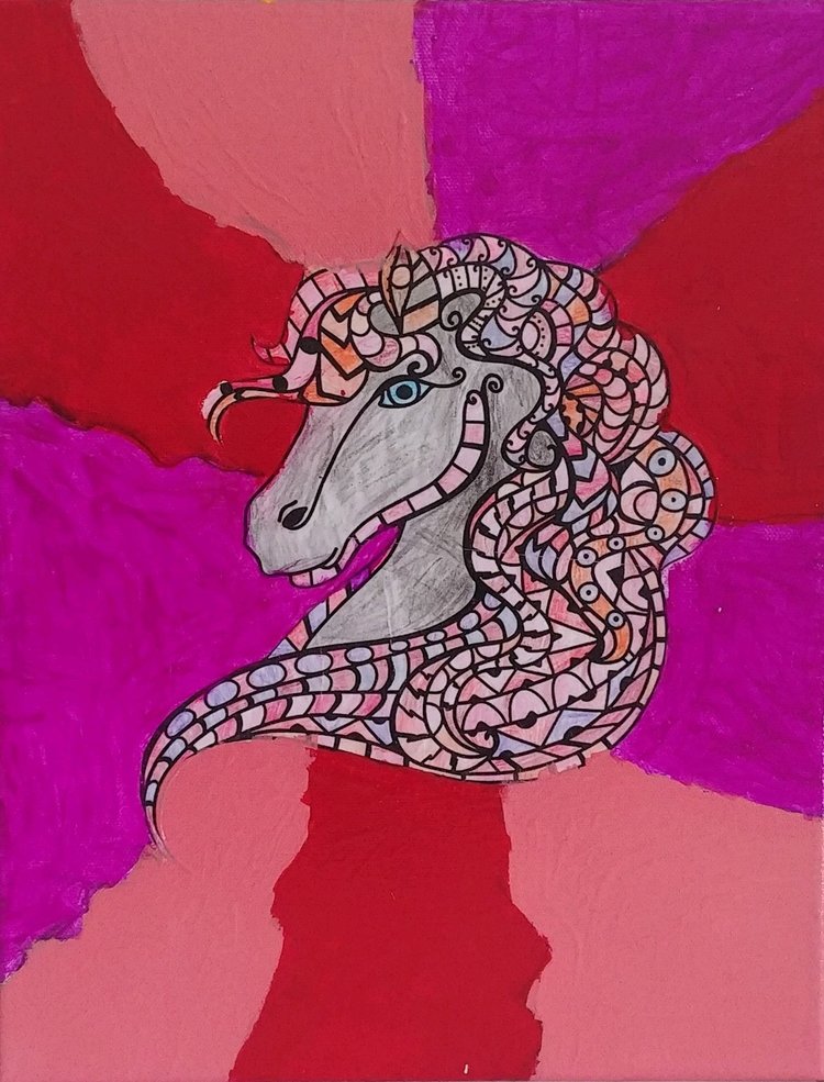 painting of pink horse