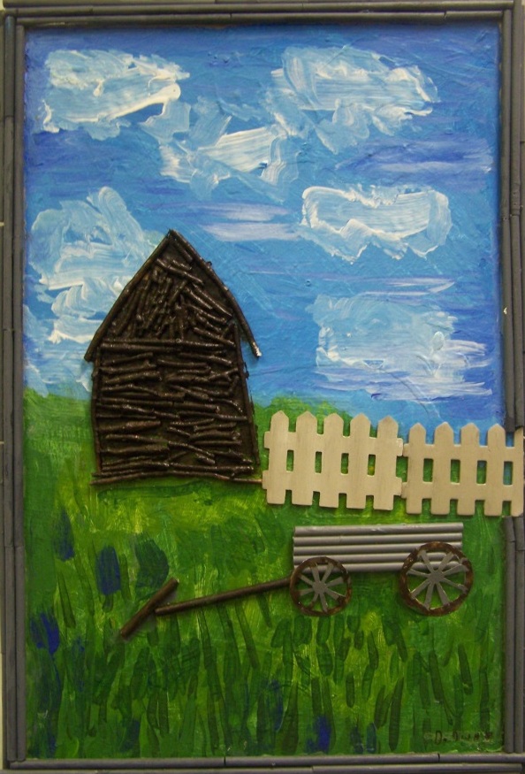DH-art-HousePrairie mixed media artwork and painting of house on the prairie