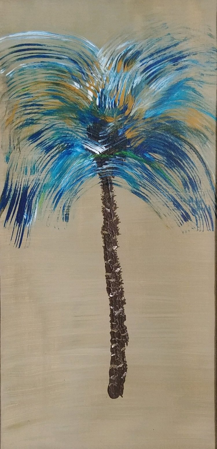 painting of blue palm tree