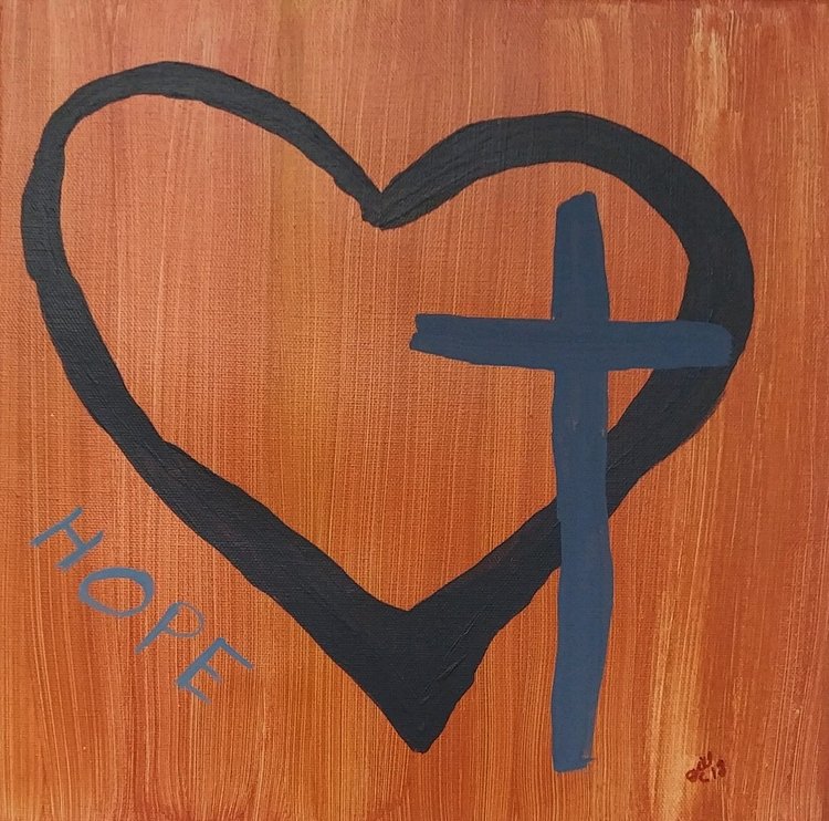 painting of heart, cross and hope