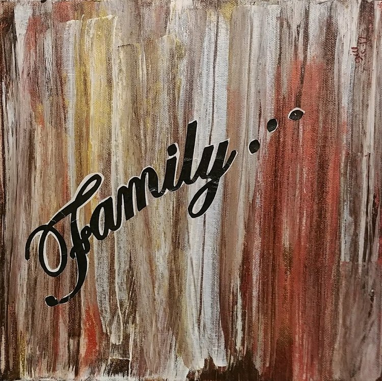 painting with brush strokes and the word family