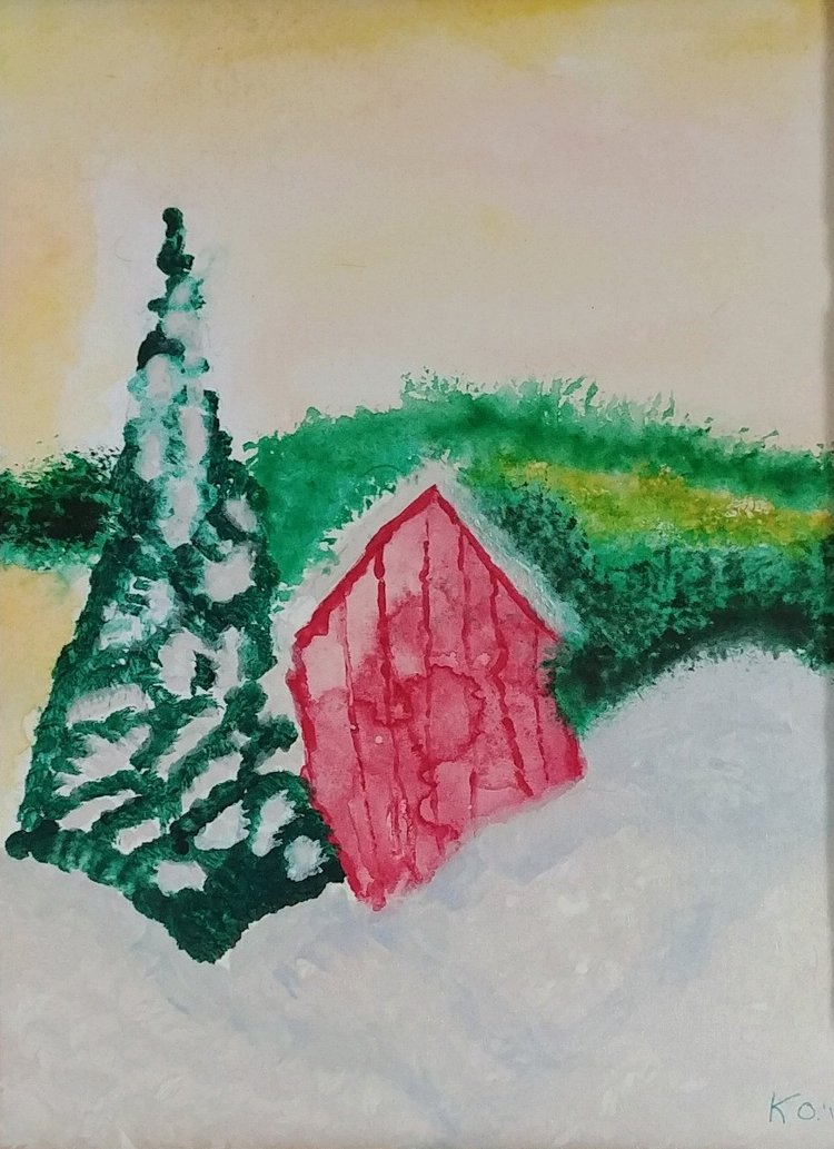 painting of winter farm