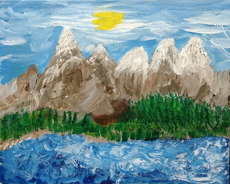 painting of mountains and water