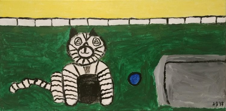 painting of cat playing
